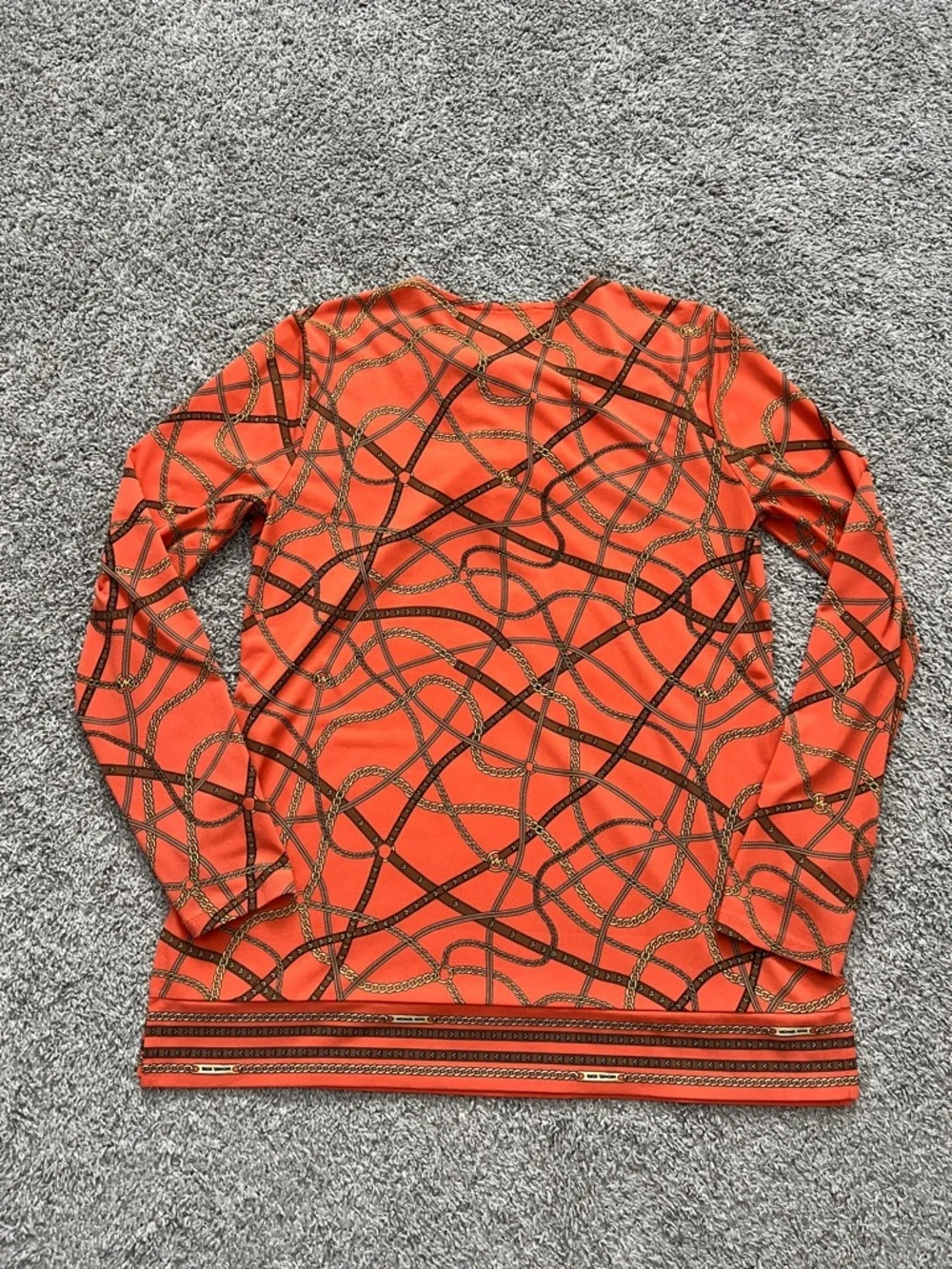 Michael Kors Women’s Long-Sleeve Orange Lace-up Tie Ribbon Chain Printed -Size M